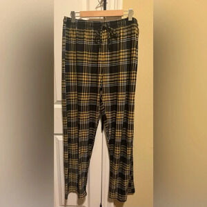 NFL Team Apparel Sleep Pants Plaid Black Gold Elastic Waist Drawstring Sz L
